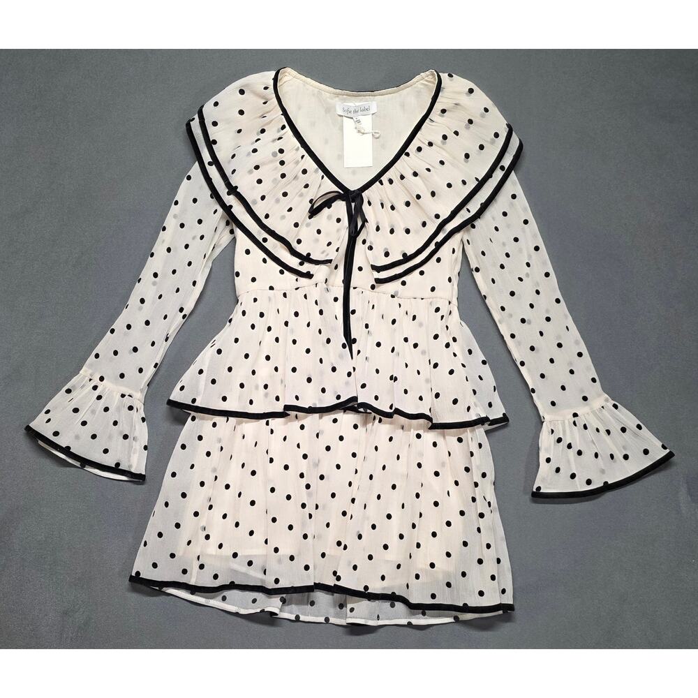 Sofie The Label Tiered Ruffle Mini Dress Polka Dot Romantic Bell Sleeve Small - Picture 2 of 11